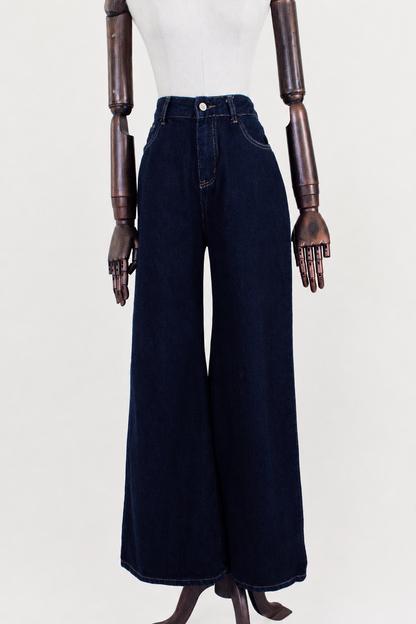 Denim wide leg tiro alto