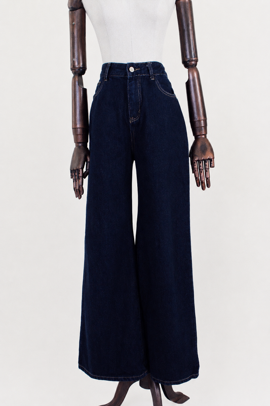 Denim wide leg tiro alto