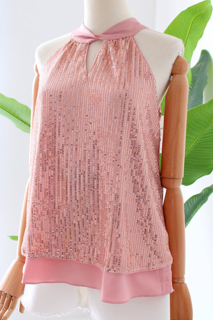 Top rosita con lentejuelas y seda, nuevo | Talla S