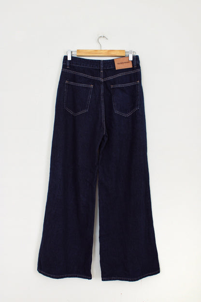 Denim wide leg tiro alto