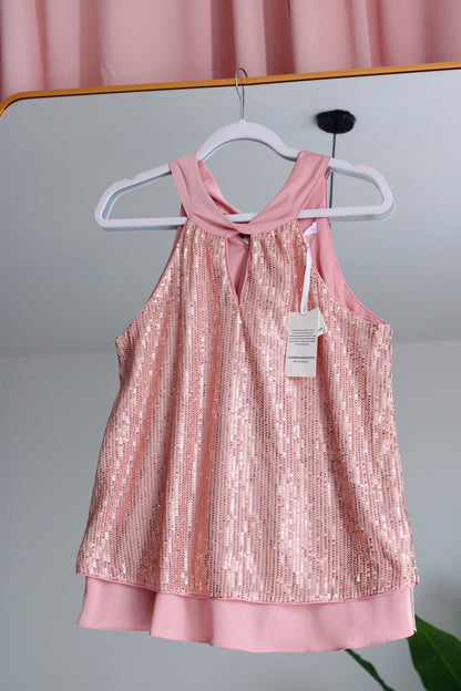 Top rosita con lentejuelas y seda, nuevo | Talla S