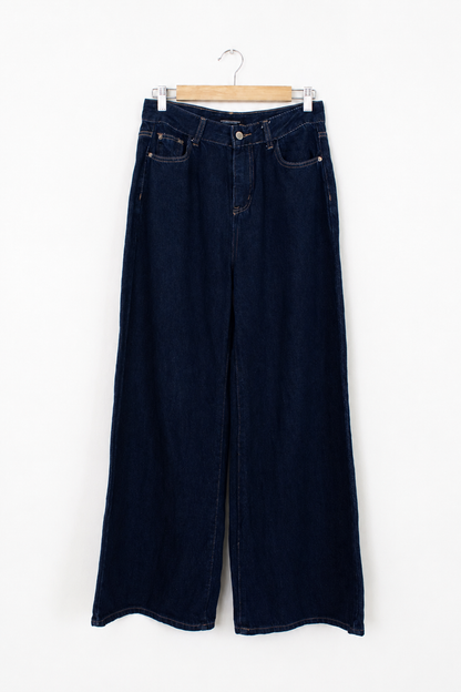 Denim wide leg tiro alto