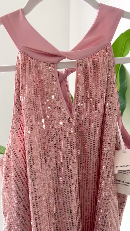 Top rosita con lentejuelas y seda, nuevo | Talla S